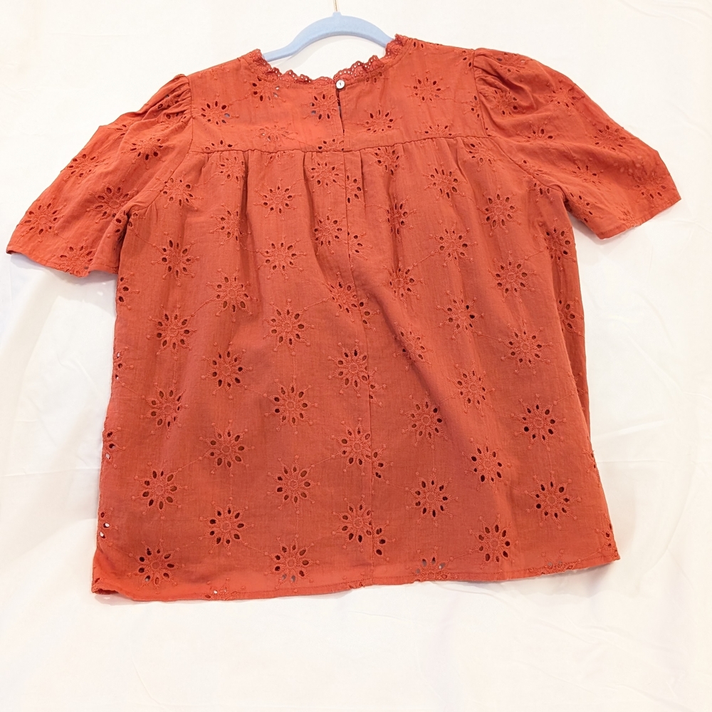 Women's Eyelet Blouse - Rust - Picture 2 of 4